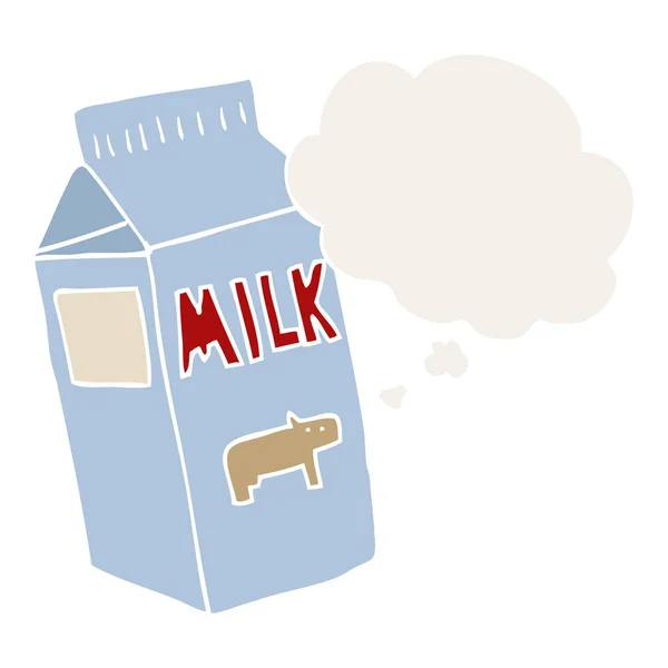 卡通牛奶盒和复古风格的思想泡沫 — 图库矢量图片