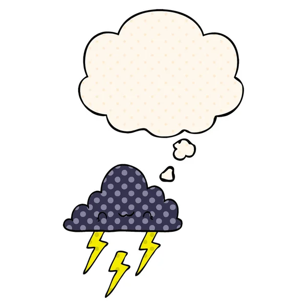 Cartoon storm cloud and thought bubble in comic book style — Stock Vector