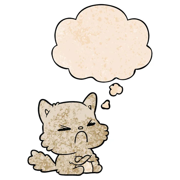 Karikatür kızgın kedi ve grunge doku desen s düşünce balonu — Stok Vektör