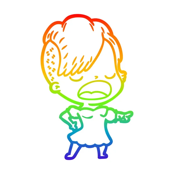 Regenboog gradiënt lijntekening cartoon cool hipster meisje praten — Stockvector