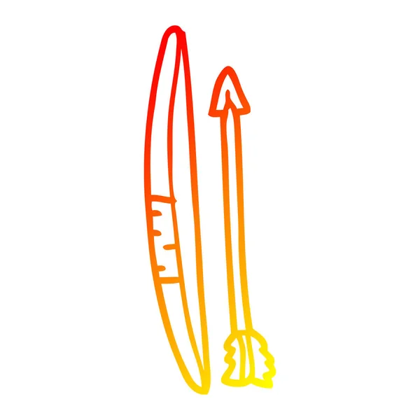 Línea de gradiente caliente dibujo de dibujos animados arco y flecha — Archivo Imágenes Vectoriales