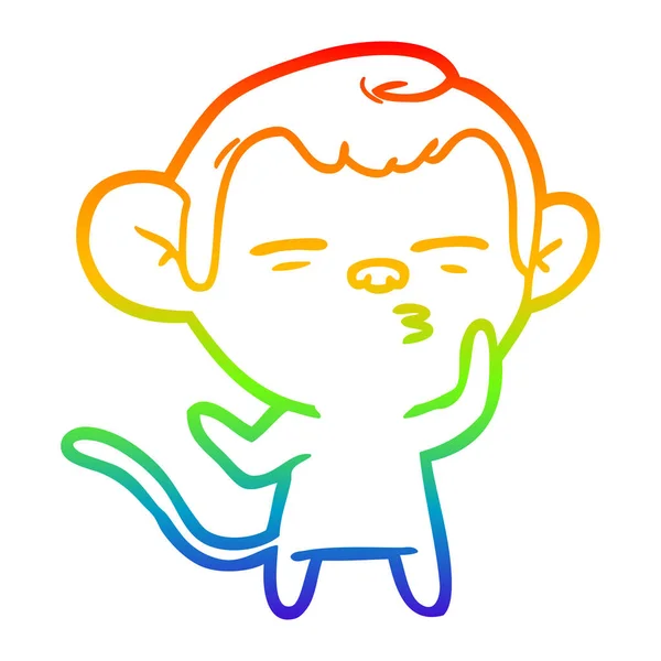 Rainbow gradient ligne dessin dessin animé singe suspect — Image vectorielle