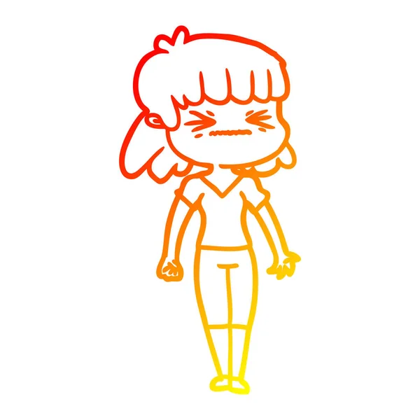 暖かいグラデーションライン描画漫画怒っている女の子 — ストックベクタ