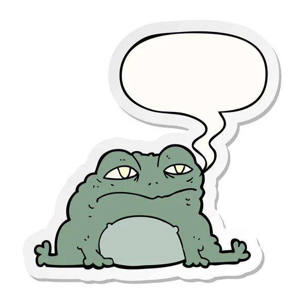Cartoon toad and speech bubble sticker — Stock Vector