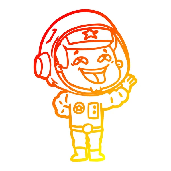 Warm gradient line drawing cartoon laughing astronaut — Stock Vector