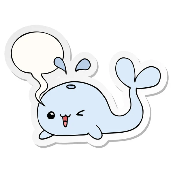 Cartoon walvis en toespraak bubble sticker — Stockvector