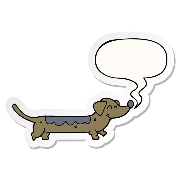 Karikatúra kutya és beszéd buborék matrica — Stock Vector