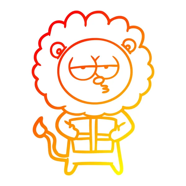 Chaud gradient ligne dessin dessin animé ennuyé lion avec présent — Image vectorielle