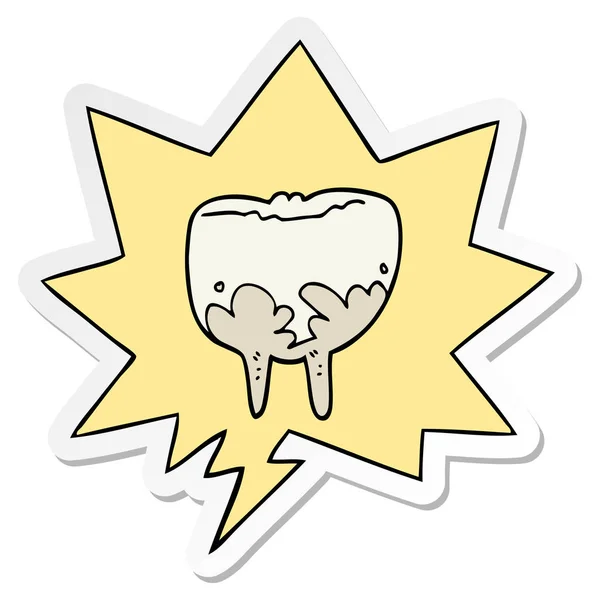 Cartoon tooth and speech bubble sticker — Stock Vector
