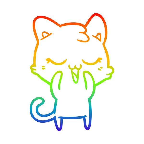 Веселка градієнтна лінія малюнок щасливий мультяшний кіт — стоковий вектор