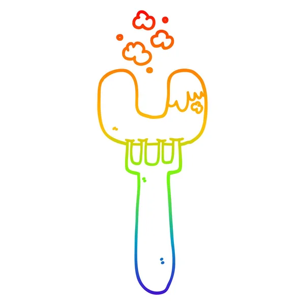 Linha gradiente arco-íris desenho salsicha desenhos animados em garfo — Vetor de Stock