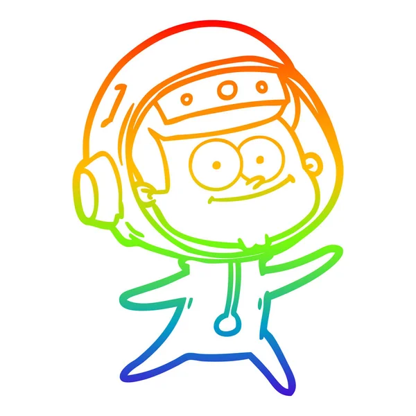 Rainbow gradient linje ritning lycklig astronaut Cartoon — Stock vektor