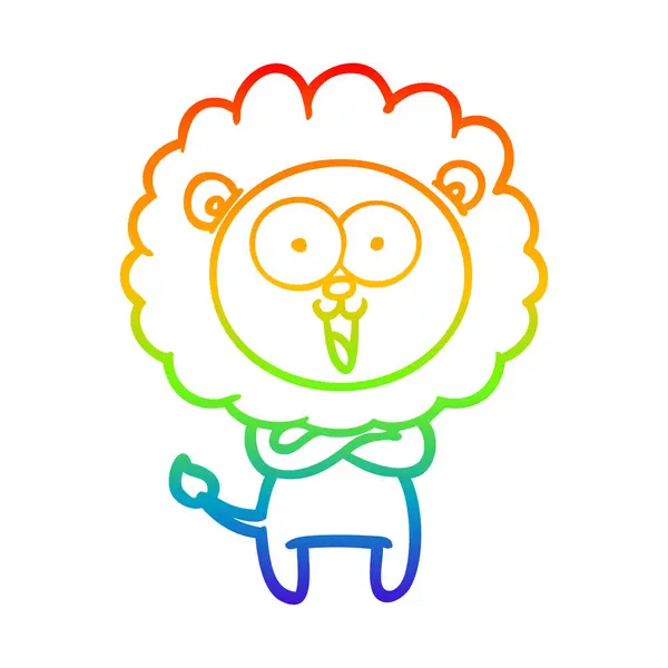 Regenboog gradiënt lijntekening gelukkig cartoon Leeuw — Stockvector