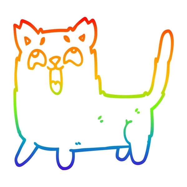 Rainbow gradient linje ritning tecknad rolig katt — Stock vektor