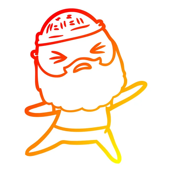 Linea gradiente caldo disegno uomo cartone animato con barba — Vettoriale Stock