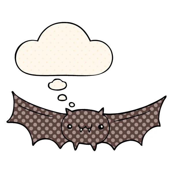 Pipistrello vampiro cartone animato e bolla di pensiero in stile fumetto — Vettoriale Stock