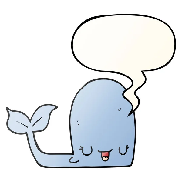 Desenho animado baleia feliz e bolha de fala em estilo gradiente suave — Vetor de Stock