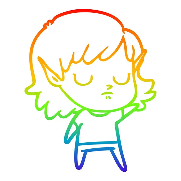 Rainbow gradient ligne dessin dessin animé elfe fille — Image vectorielle