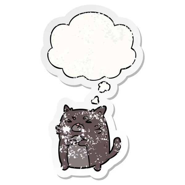 Caricatura enojado gato y pensamiento burbuja como un angustiado desgastado sticke — Vector de stock