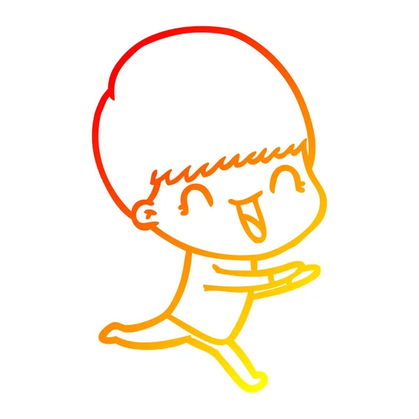 Warme Gradientenlinie zeichnet fröhlichen Cartoon-Jungen — Stockvektor