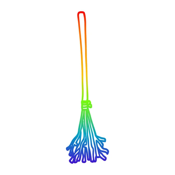 Arco iris gradiente línea dibujo dibujos animados mágico escoba palos — Vector de stock