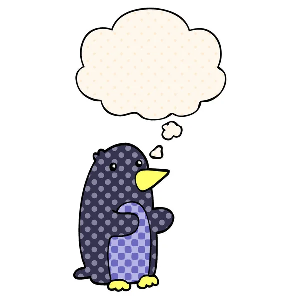 Çizgi film penguen ve çizgi roman tarzında düşünce balonu — Stok Vektör