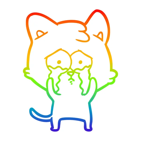 Duhový gradient čára kresba kreslená plačící kočka — Stockový vektor