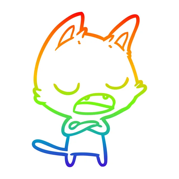 Arco iris gradiente línea dibujo hablando gato dibujos animados — Archivo Imágenes Vectoriales