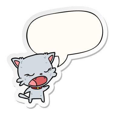 sevimli karikatür kedi konuşma ve konuşma kabarcık etiket
