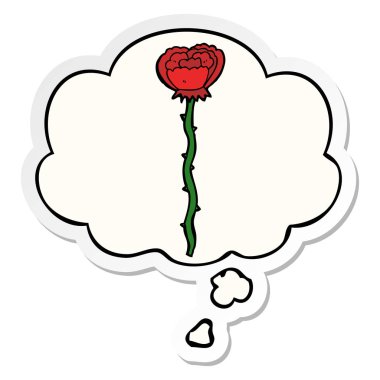 karikatür çiçek ve baskılı bir etiket olarak kabarcık düşünce