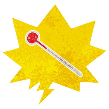 retro dokulu tarzda karikatür termometre ve konuşma balonu