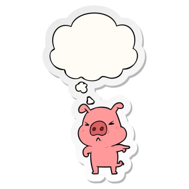 karikatür kızgın domuz ve baskılı bir etiket olarak kabarcık düşünce