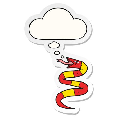 karikatür yılan ve baskılı bir etiket olarak kabarcık düşünce