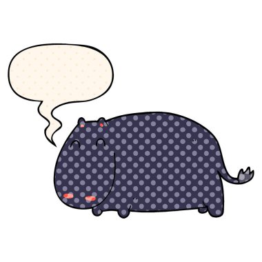 çizgi roman tarzında karikatür su aygırı ve konuşma balonu