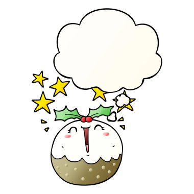 sevimli karikatür mutlu noel puding ve smoot düşünce balonu