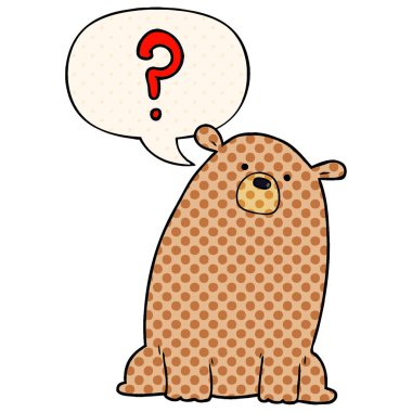 çizgi roman tarzında karikatür meraklı ayı ve konuşma balonu