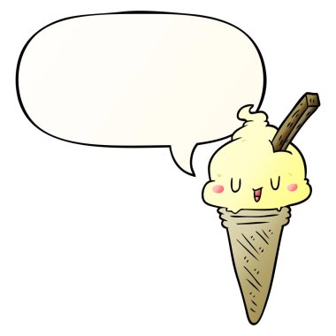 pürüzsüz degrade stil sevimli karikatür dondurma ve konuşma balonu