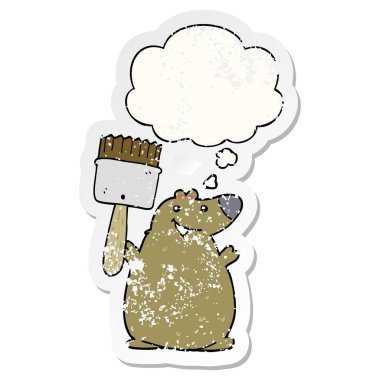 boya fırçası ve sıkıntılı olarak düşünce balonu ile karikatür ayı