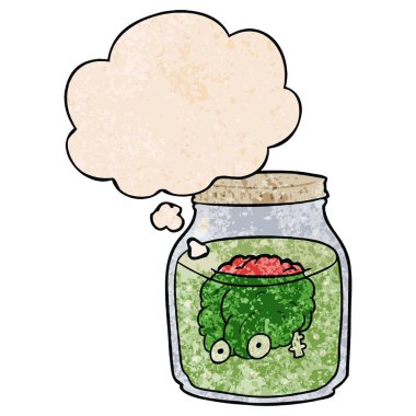 kavanozda karikatür ürkütücü beyin ve grunge doku da kabarcık düşünce