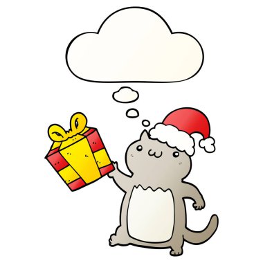 sevimli karikatür noel kedi ve pürüzsüz degrade kabarcık düşünce