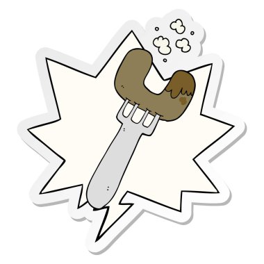 çatal ve konuşma kabarcık etiket karikatür sosis