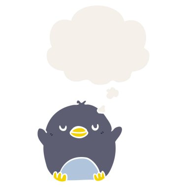 karikatür penguen ve retro tarzı düşünce kabarcık