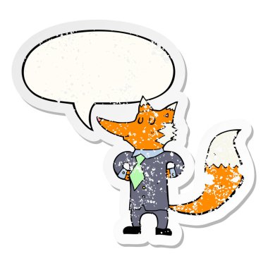 karikatür tilki işadamı ve konuşma balonu sıkıntılı etiket