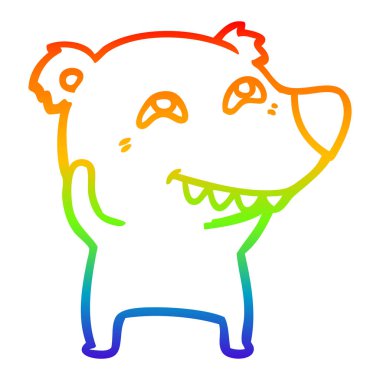 gökkuşağı degrade çizgi çizim karikatür ayı dişleri gösteren