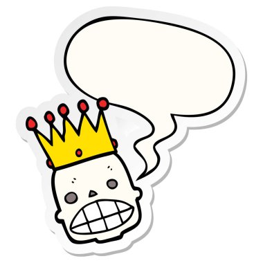 karikatür ürkütücü kafatası yüz ve taç ve konuşma kabarcık etiket