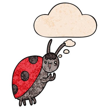 sevimli karikatür uğur böceği ve grunge doku patter düşünce balonu