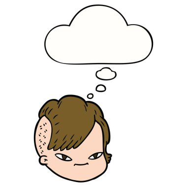 karikatür kadın yüz ve düşünce balonu