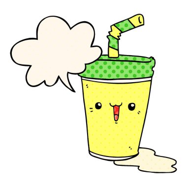 çizgi roman tarzında sevimli karikatür soda ve konuşma balonu