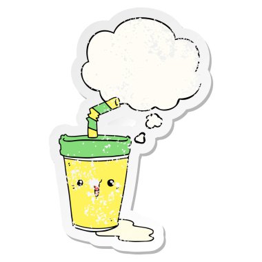 sevimli karikatür soda ve sıkıntılı yıpranmış sticke olarak kabarcık düşünce