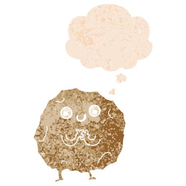 retro dokulu stilde çizgi film rock karakteri ve düşünce balonu